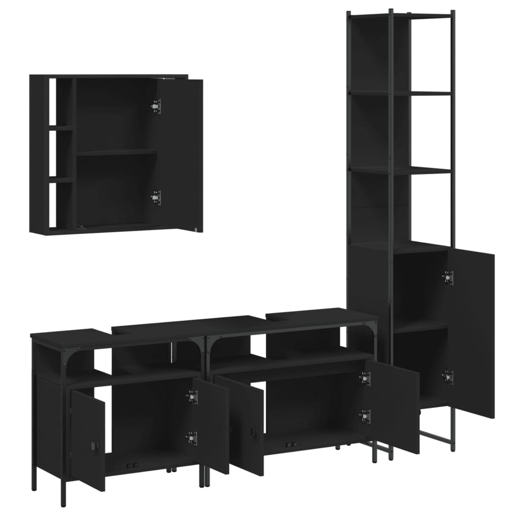 vidaXL 4 Piece Bathroom Cabinet Set Black Engineered Wood