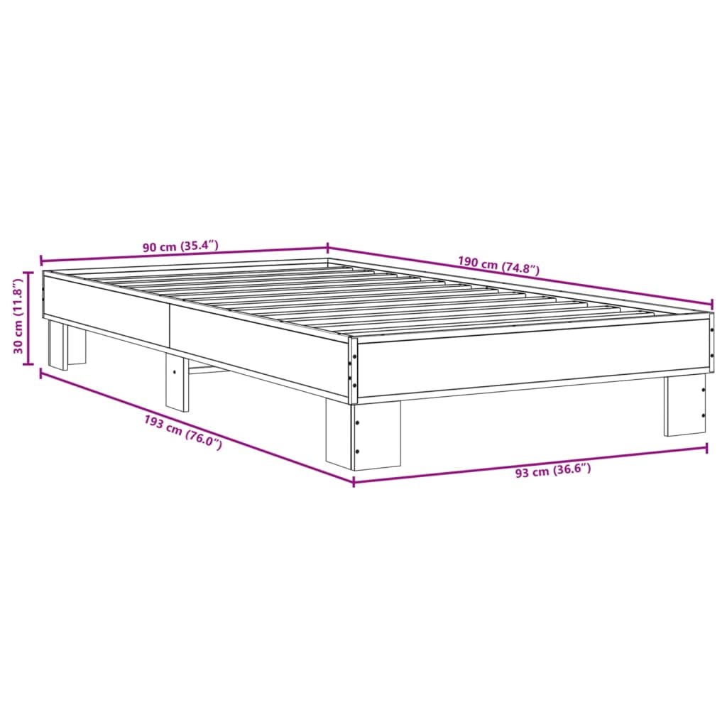 vidaXL Bed Frame without Mattress Smoked Oak 90x190 cm Single