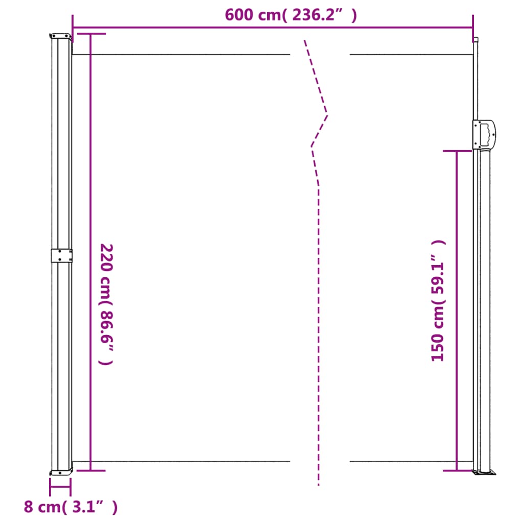 vidaXL Retractable Side Awning Black 220x600 cm