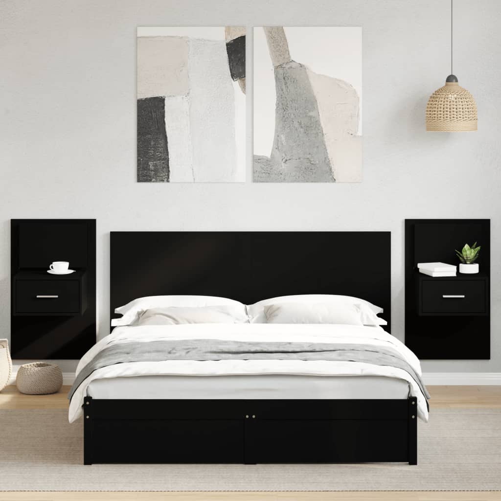 vidaXL Bed Headboard with Cabinets Black 160 cm Engineered Wood