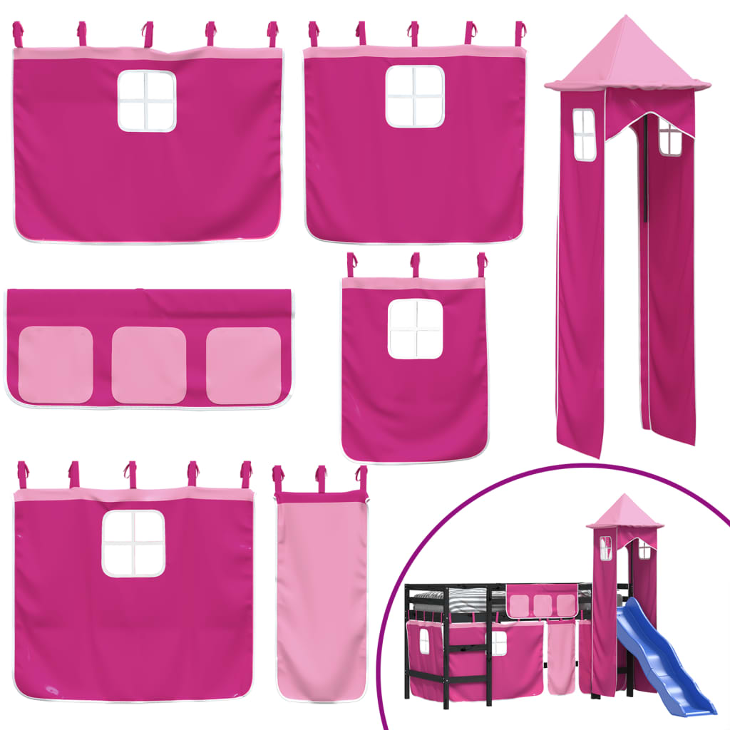 vidaXL Kids' Loft Bed with Tower without Mattress Pink 90x190 cm Single