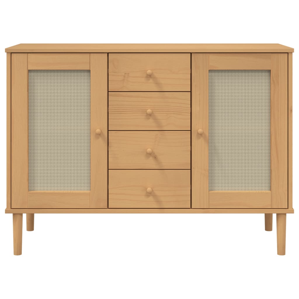 vidaXL Sideboard SENJA Rattan Look Brown 112x40x80 cm Solid Wood Pine