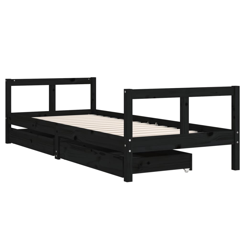 vidaXL Kids Bed Frame with Drawers Black 80x200 cm Solid Wood Pine