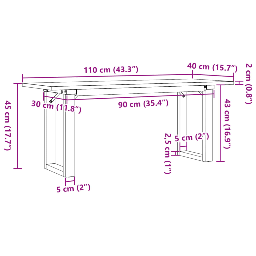 vidaXL Coffee Table O-Frame 110x40x45 cm Solid Wood Pine and Cast Iron