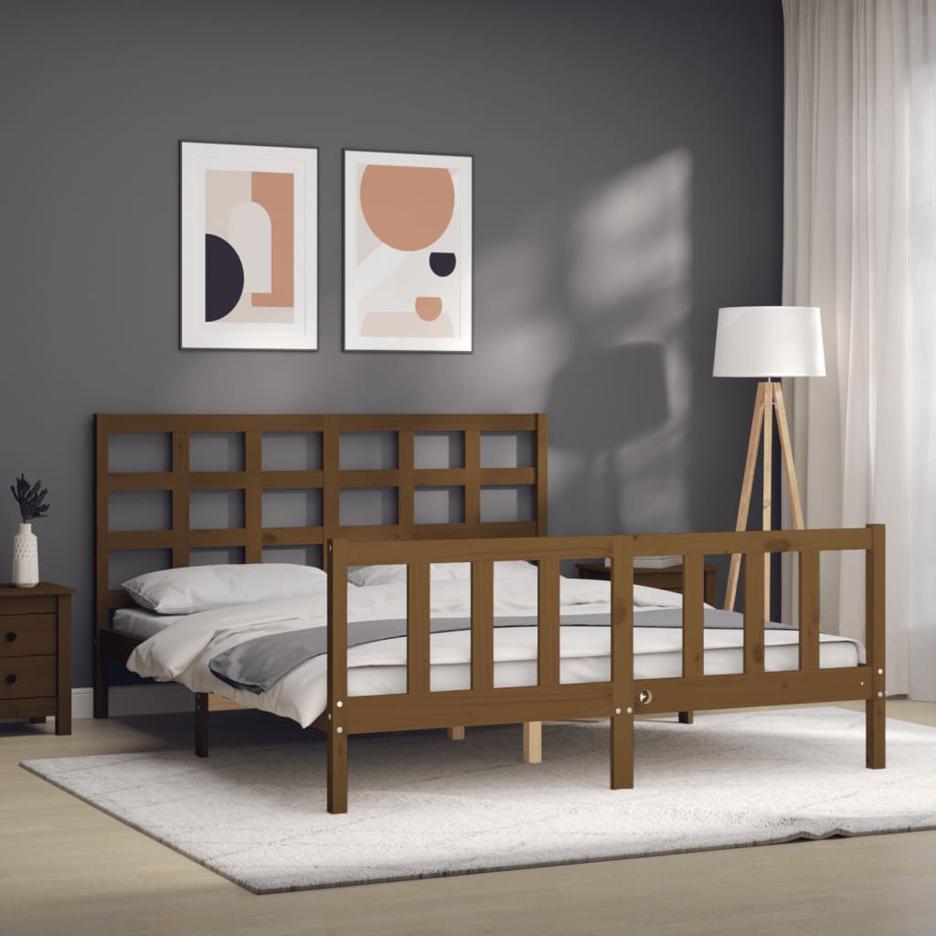 vidaXL Bed Frame without Mattress Honey Brown King Size Solid Wood Pine