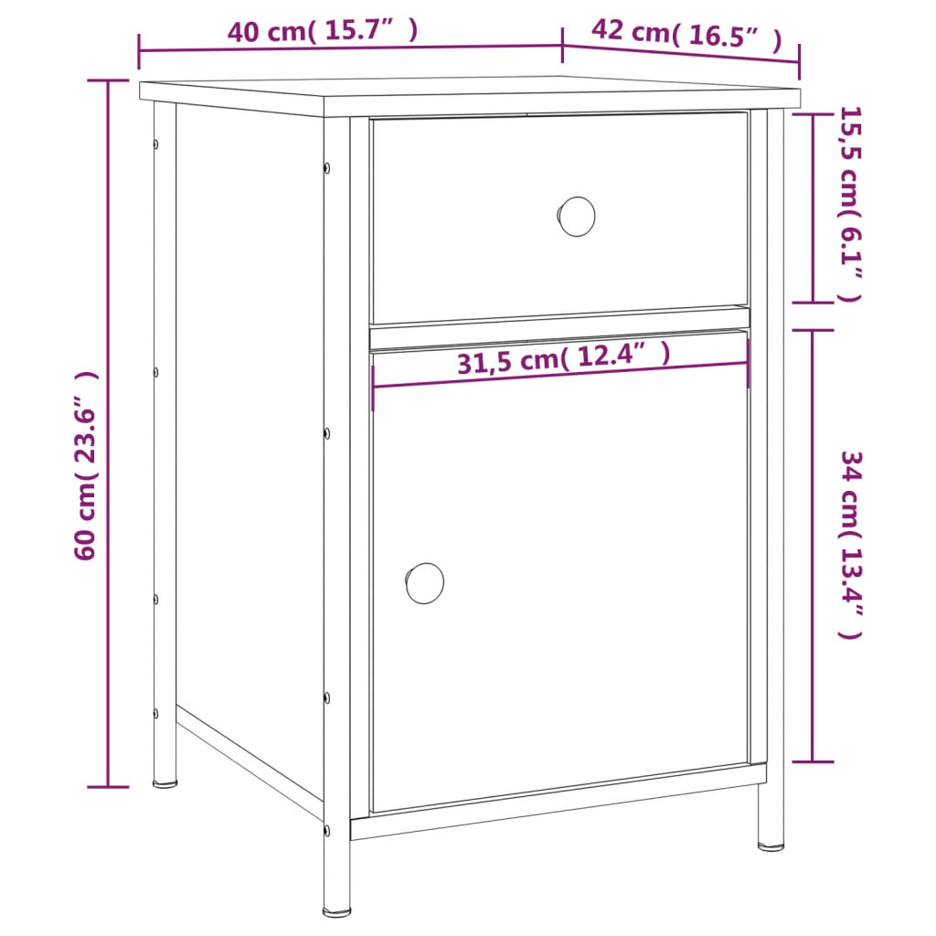 vidaXL Bedside Cabinet Grey Sonoma 40x42x60 cm Engineered Wood