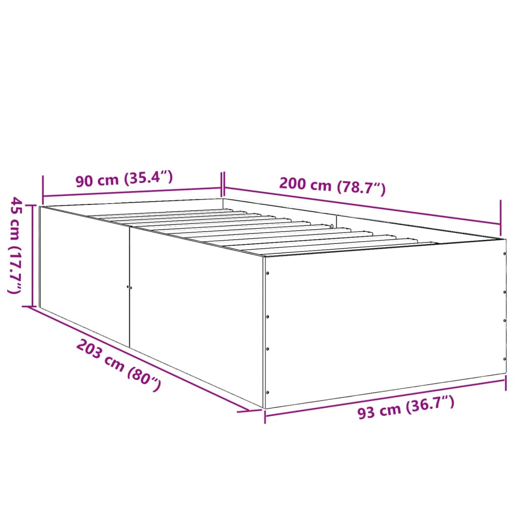 vidaXL Bed Frame without Mattress Smoked Oak 90x200 cm