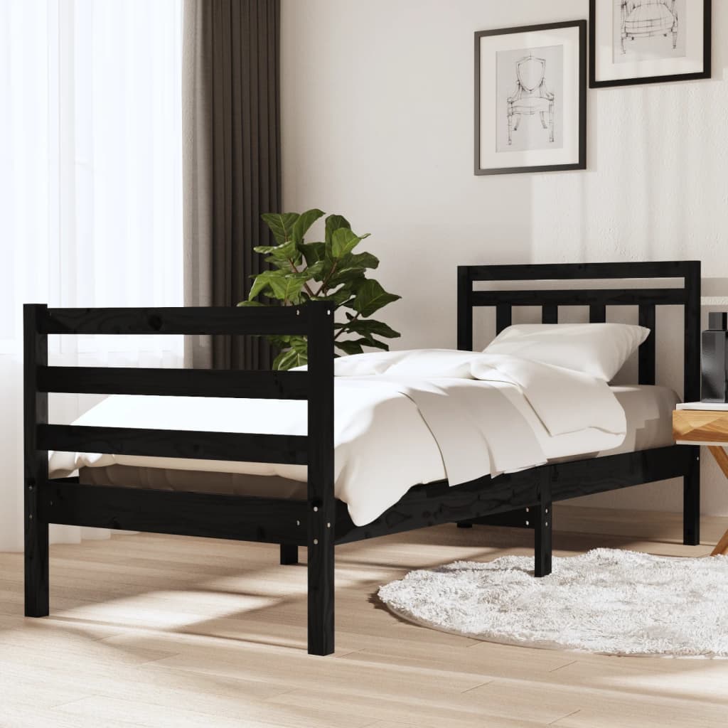 vidaXL Bed Frame without Mattress Black Solid Wood 90x200 cm