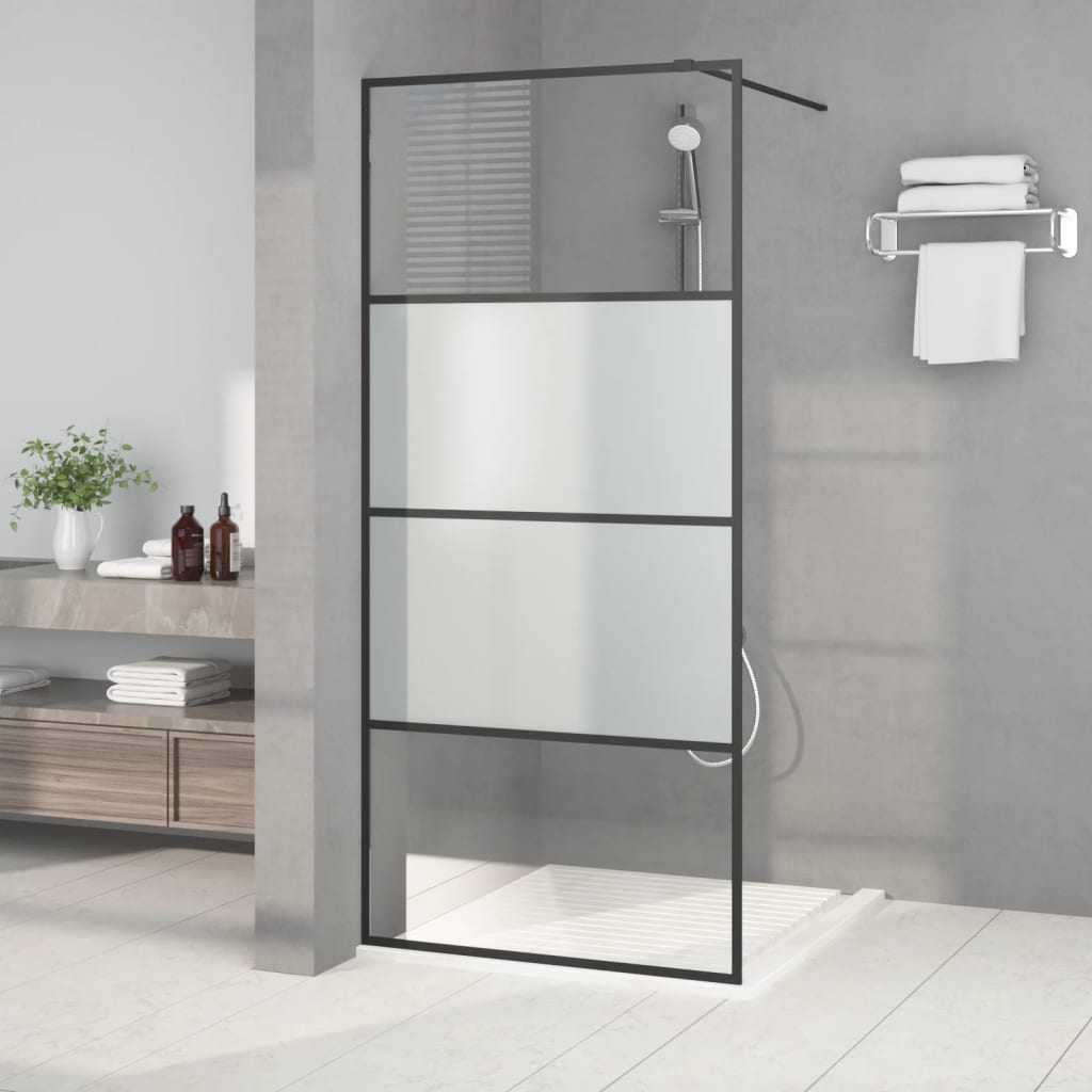 vidaXL Walk-in Shower Wall Black 90x195 cm Half Frosted ESG Glass