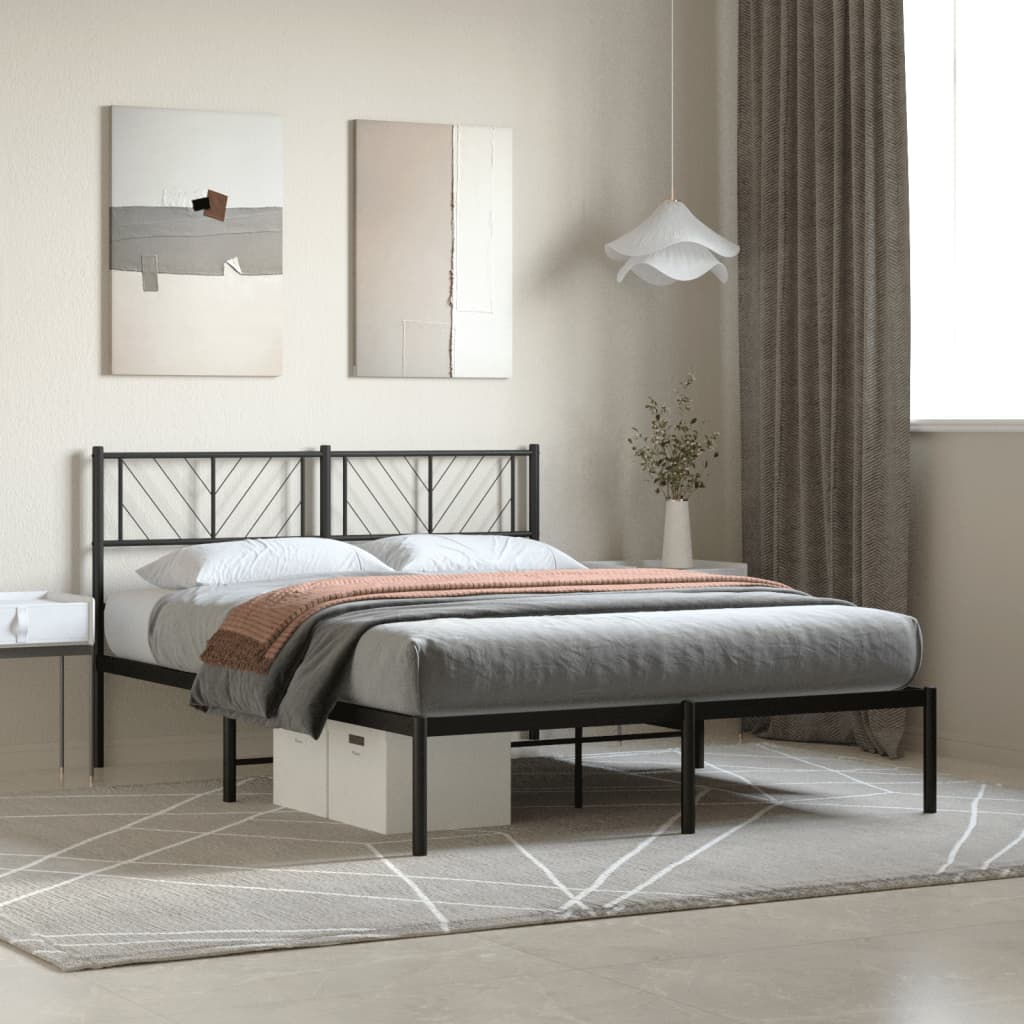 vidaXL Metal Bed Frame without Mattress with Headboard Black 150x200 cm King Size