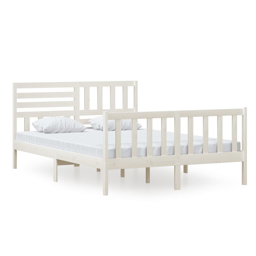 vidaXL Bed Frame without Mattress White Solid Wood 140x200 cm (810083+814145)