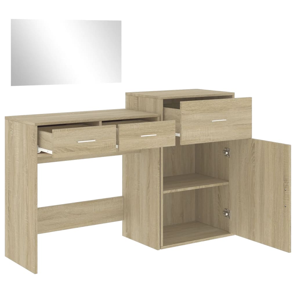 vidaXL 3 Piece Dressing Table Set Sonoma Oak Engineered Wood