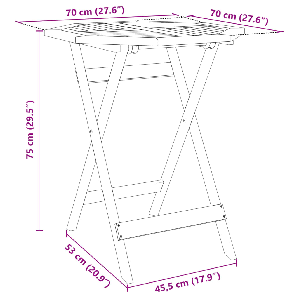 vidaXL Folding Garden Table Ø70x75 cm Solid Wood Acacia