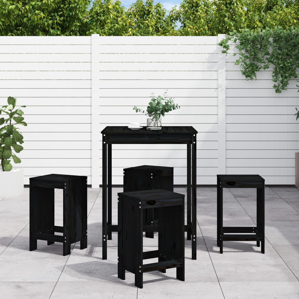 vidaXL 5 Piece Garden Bar Set Black Solid Wood Pine