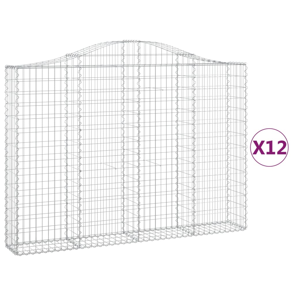 vidaXL Arched Gabion Baskets 12 pcs 200x30x140/160 cm Galvanised Iron