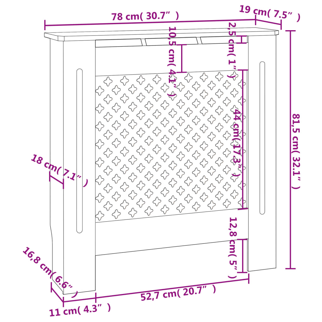 vidaXL MDF Radiator Cover Grey 78 cm