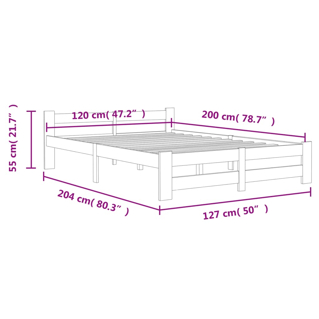 vidaXL Bed Frame without Mattress Dark Grey Solid Pine Wood 120x200 cm