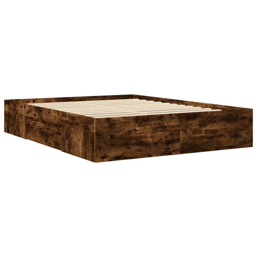 vidaXL Bed Frame without Mattress Smoked Oak 160x200 cm Engineered Wood