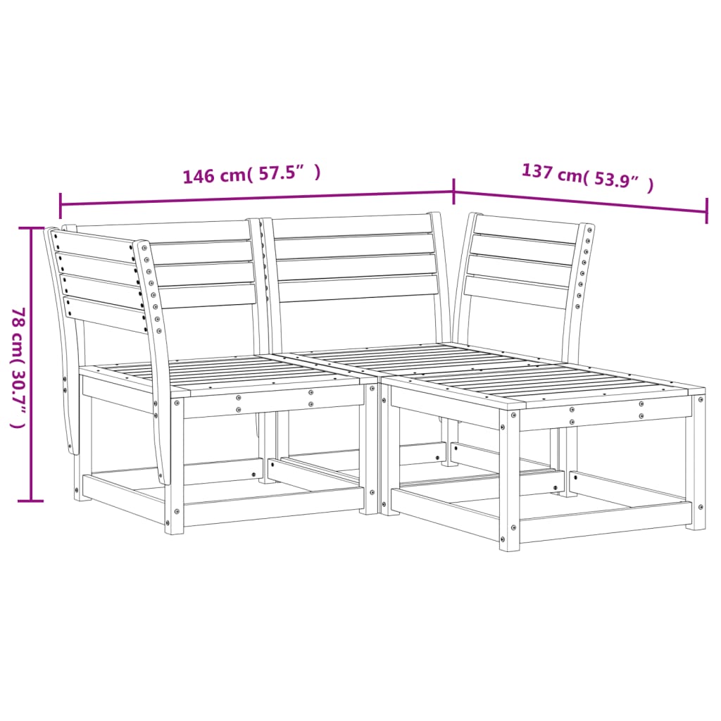 vidaXL 3 Piece Garden Sofa Set Solid Wood Pine