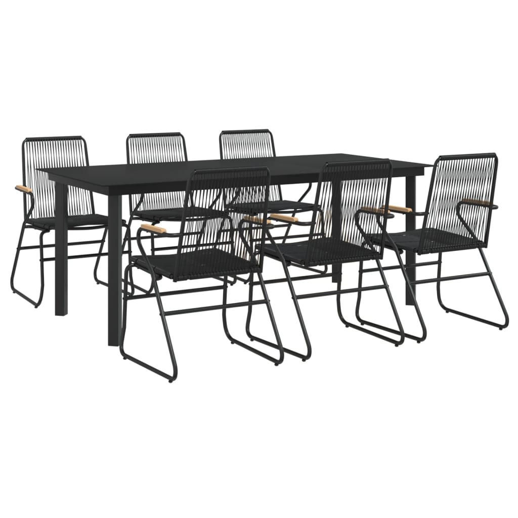 vidaXL 7 Piece Garden Dining Set Black PVC Rattan