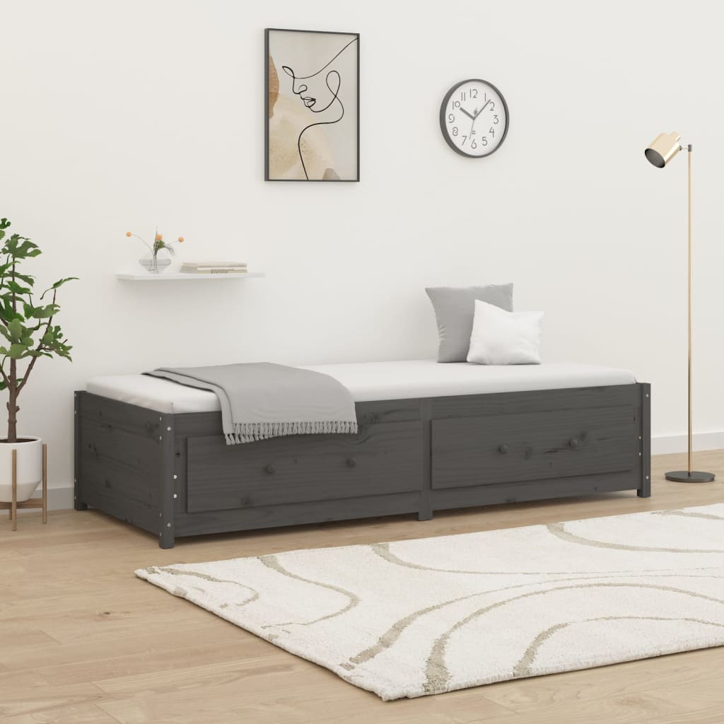 vidaXL Day Bed without Mattress Grey 90x190 cm Single Solid Wood Pine