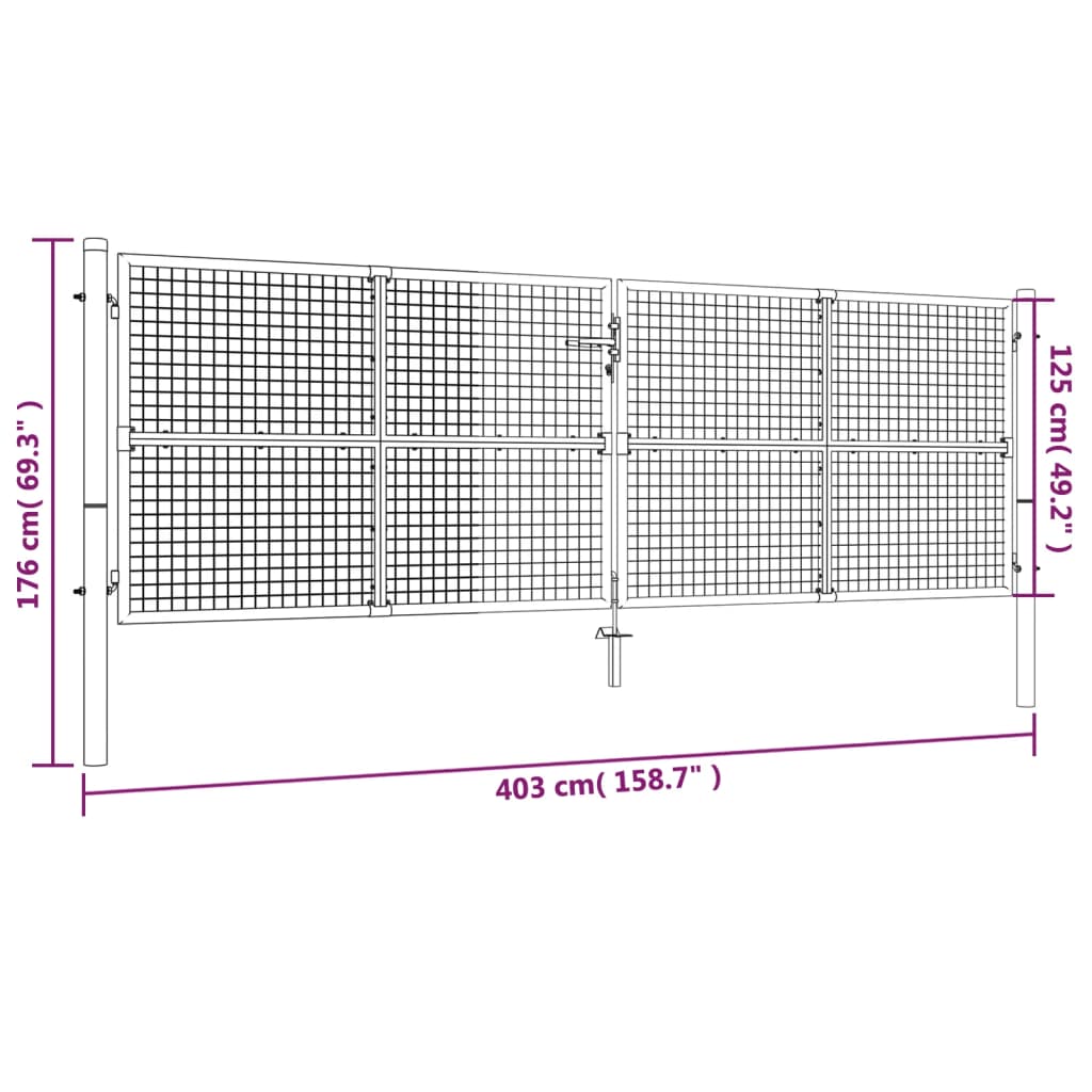 vidaXL Mesh Garden Gate Steel 390x125 cm Green