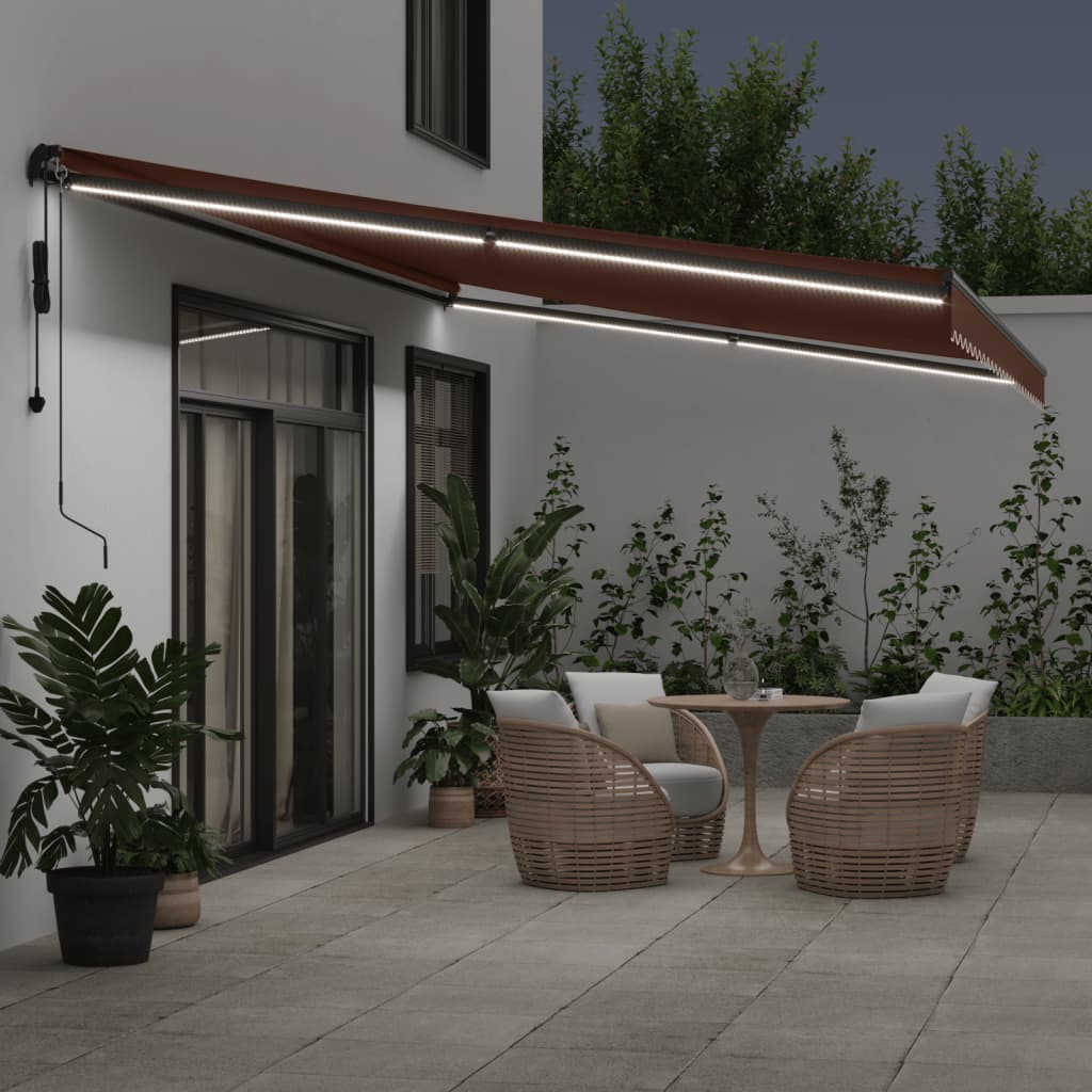 vidaXL Automatic Retractable Awning with LEDs Brown 500x300 cm