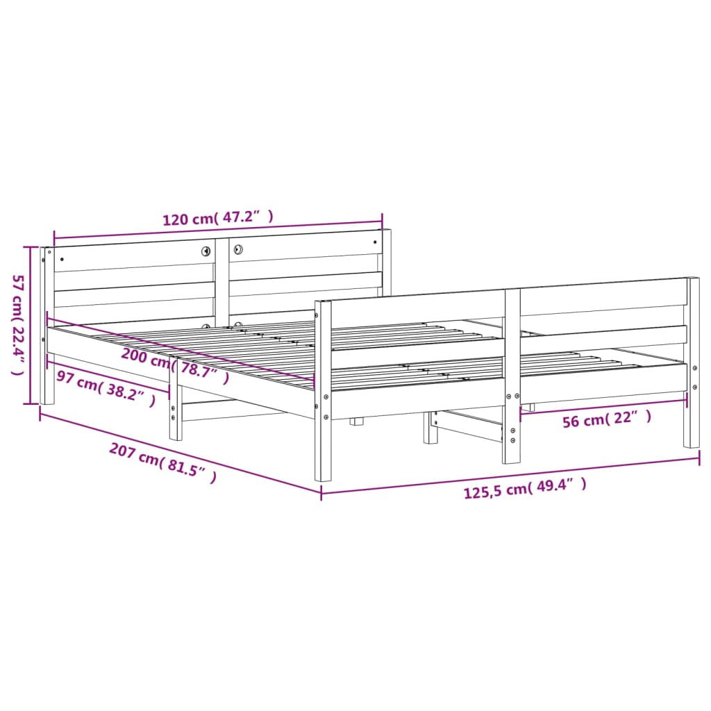 vidaXL Bed Frame without Mattress Wax Brown 120x200 cm Solid Wood Pine