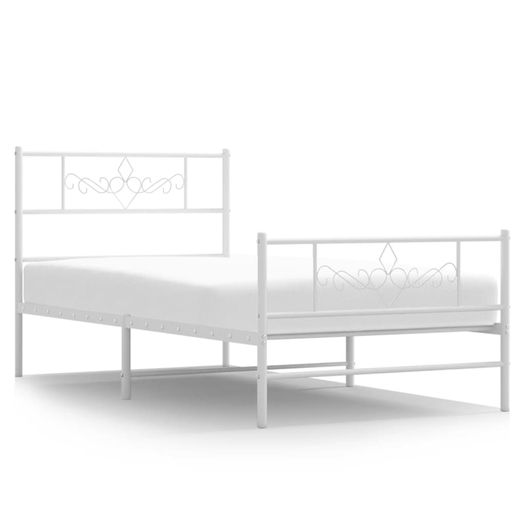 vidaXL Metal Bed Frame without Mattress with Footboard White 100x190 cm