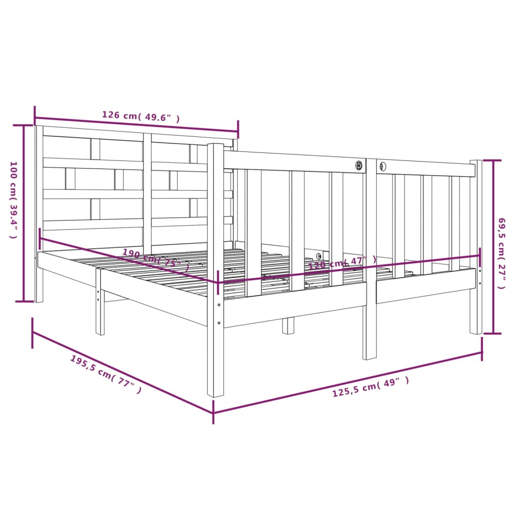 vidaXL Bed Frame without Mattress Solid Wood Pine Small Double