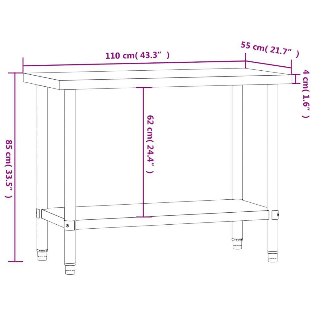 vidaXL Kitchen Work Table 110x55x85 cm Stainless Steel