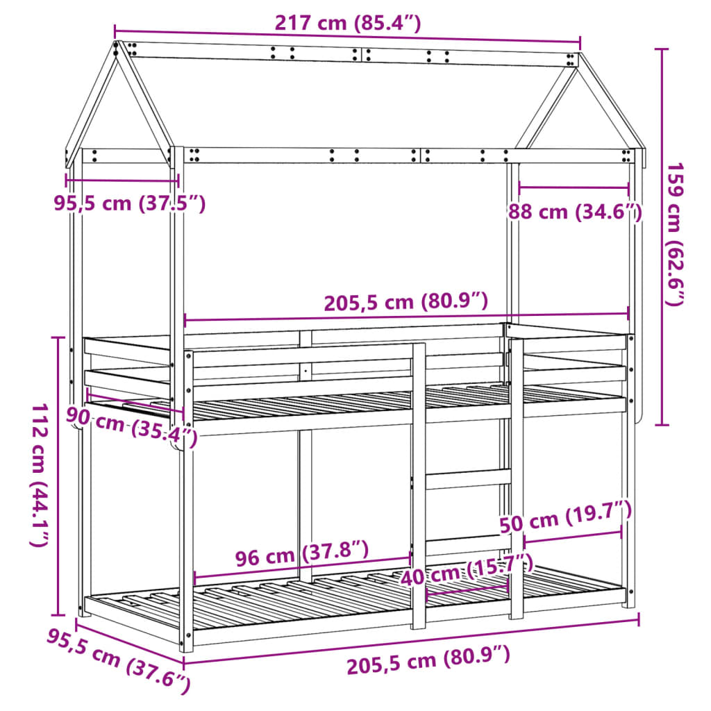 vidaXL Bunk Bed without Mattress Wax Brown 90x200 cm Solid Wood Pine