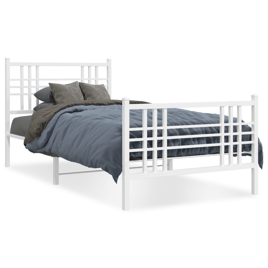 vidaXL Metal Bed Frame without Mattress with Footboard White 100x190 cm