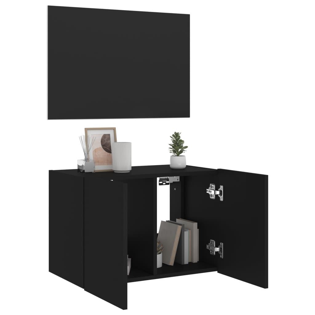 vidaXL TV Wall Cabinet with LED Lights Black 60x35x41 cm