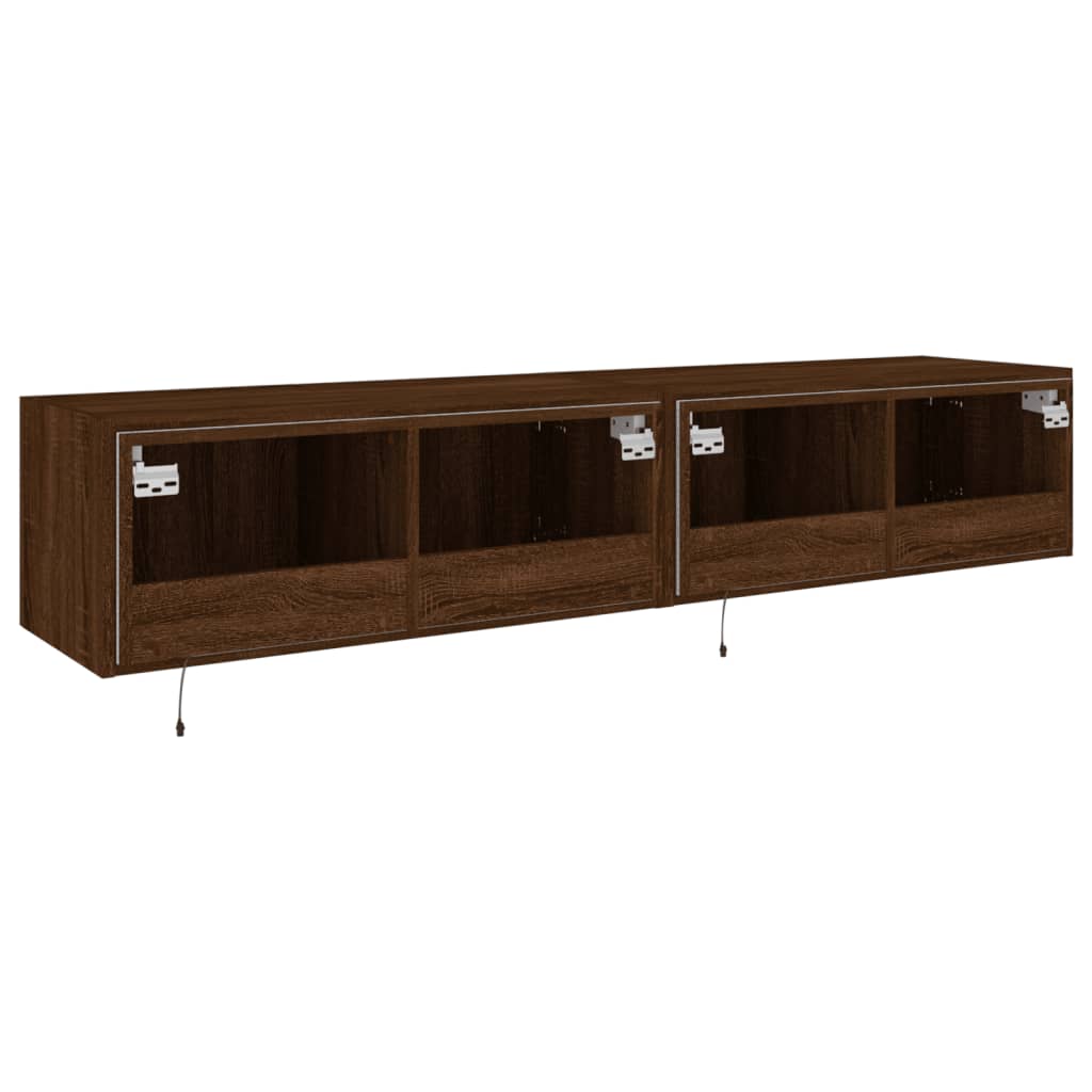 vidaXL TV Wall Cabinets with LED Lights 2 pcs Brown Oak 80x35x31 cm