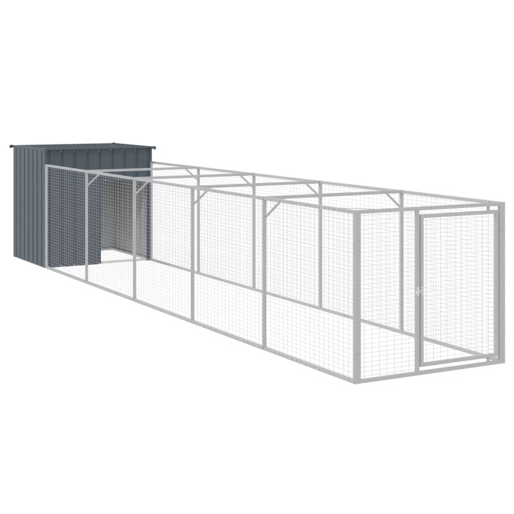 vidaXL Dog House with Run Anthracite 110x609x110 cm Galvanised Steel