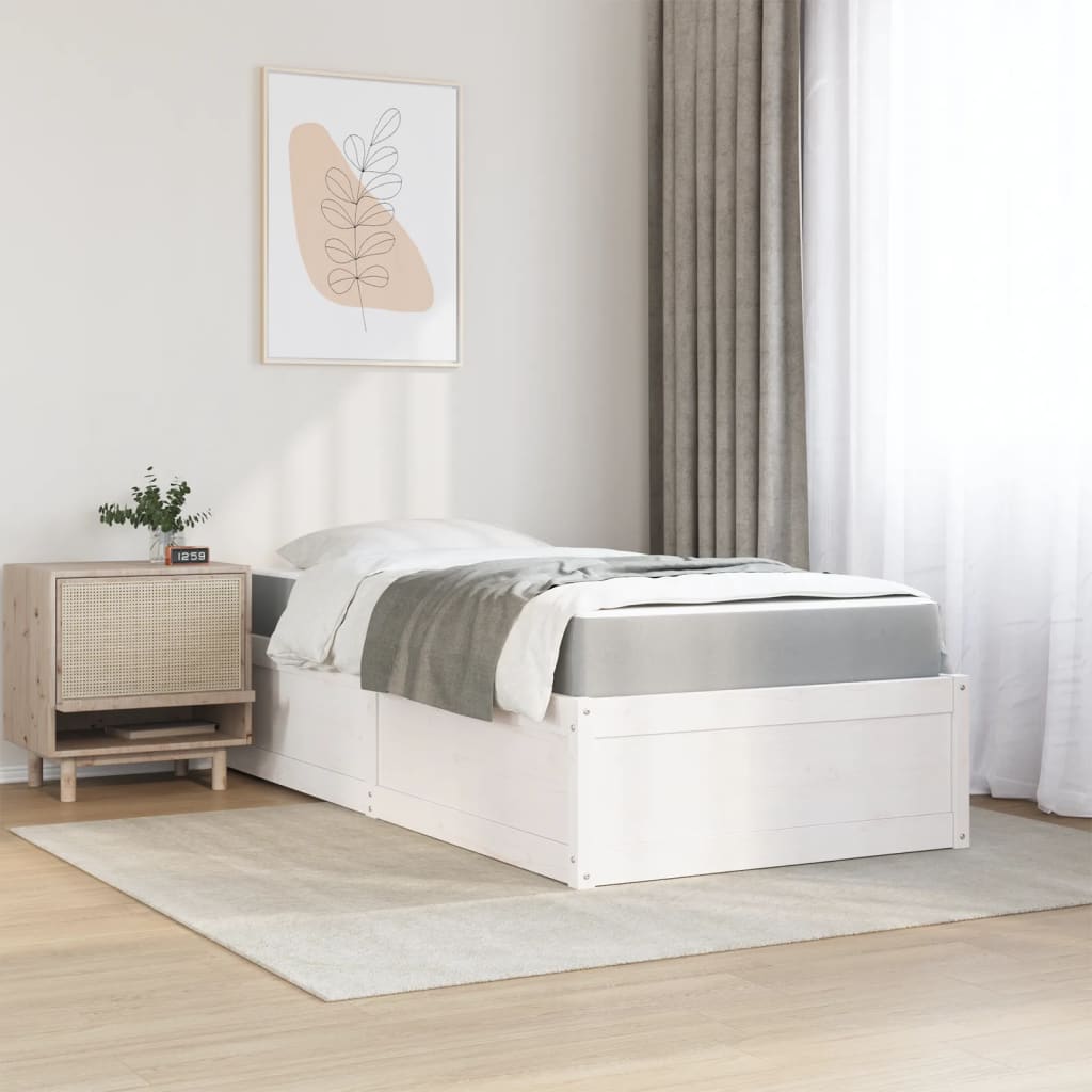 vidaXL Bed with Mattress White 100x200 cm Solid Wood Pine