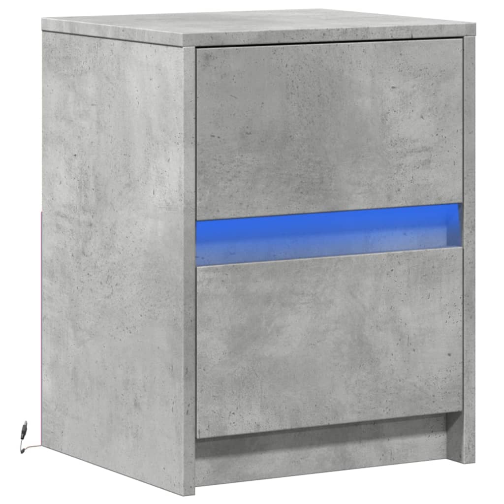 vidaXL Bedside Cabinet with LED Lights Concrete Grey Engineered Wood