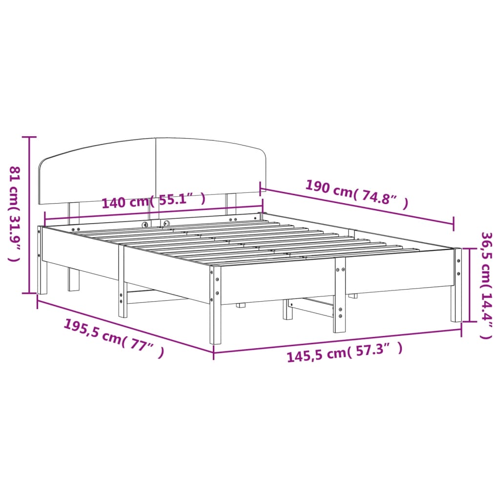 vidaXL Bed Frame without Mattress White 140x190 cm Solid Wood Pine