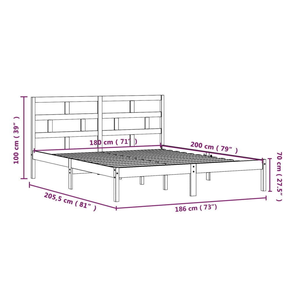 vidaXL Bed Frame without Mattress White Super King Solid Wood