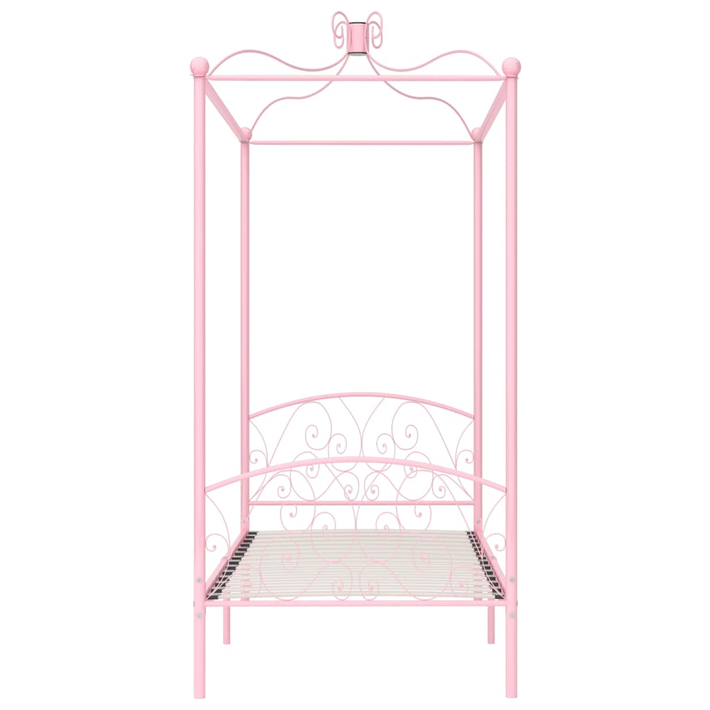 vidaXL Canopy Bed Frame without Mattress Pink Metal 100x200 cm