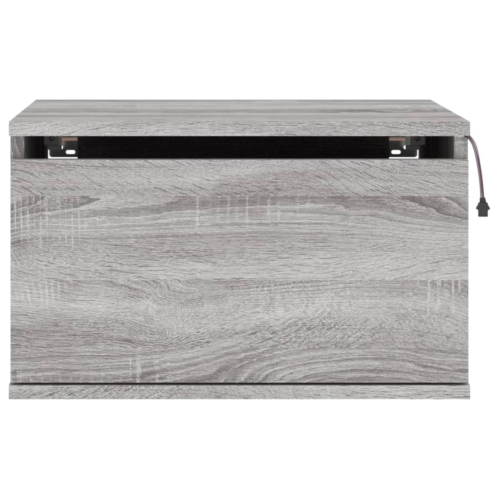 vidaXL Wall-mounted Bedside Cabinet with LED Lights Grey Sonoma