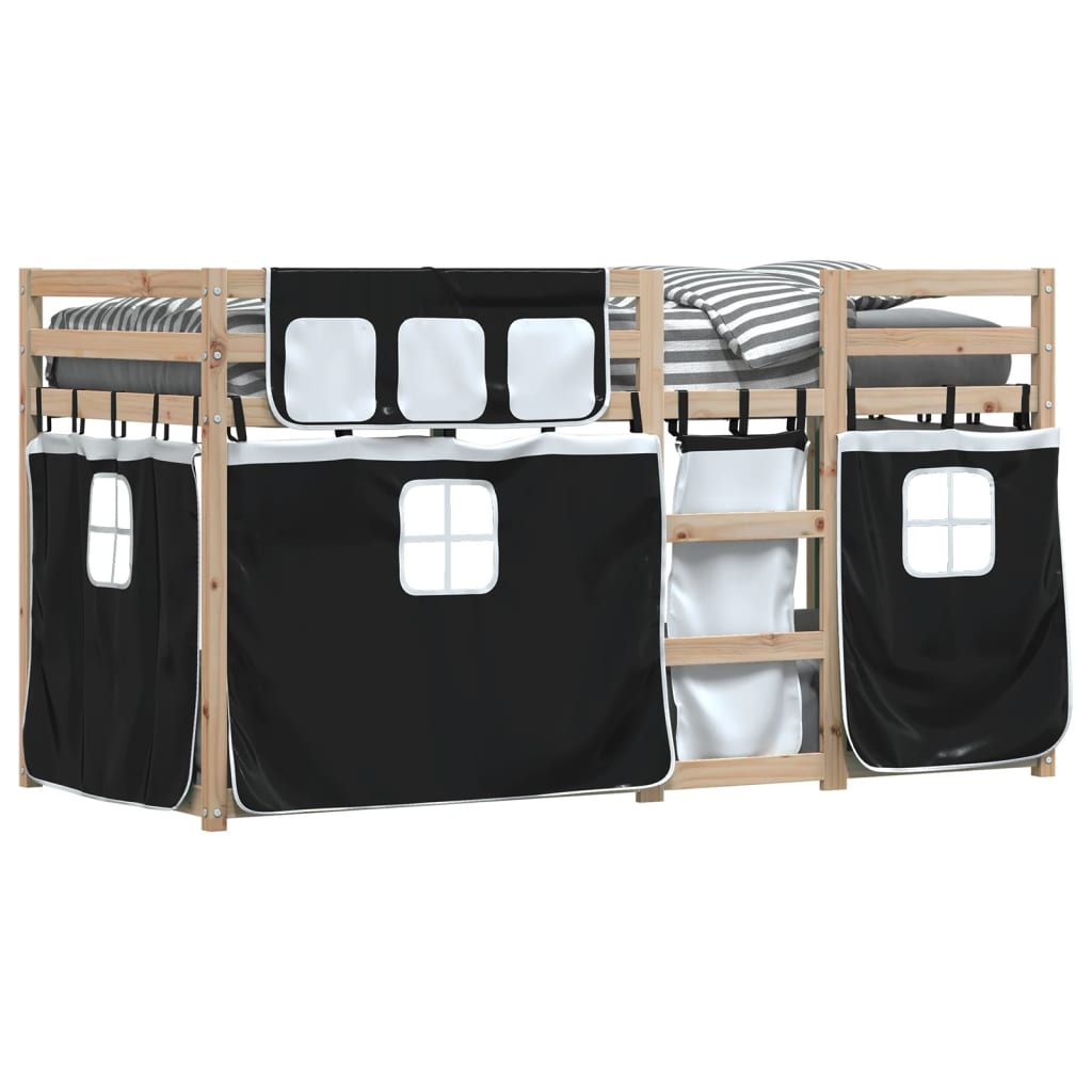 vidaXL Bunk Bed without Mattress White&Black 75x190 cm Small Single Solid Wood Pine