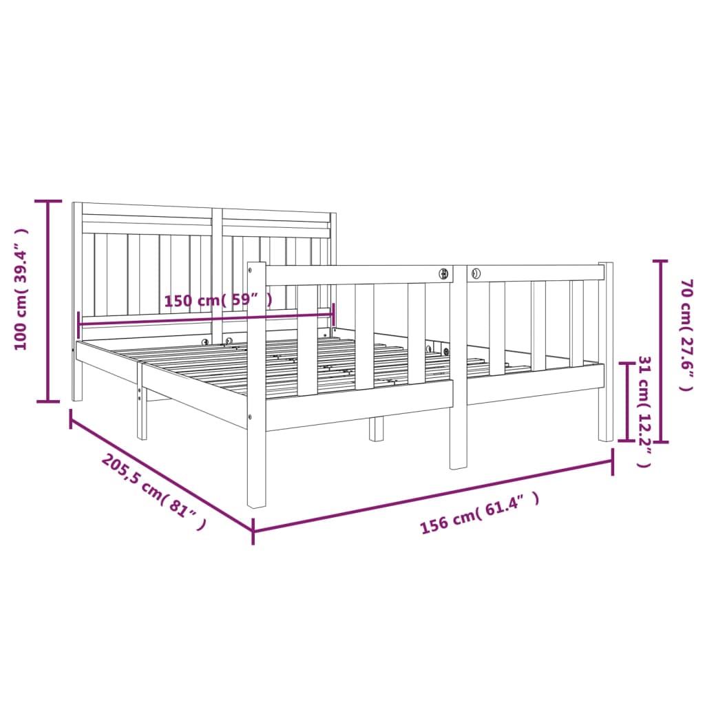 vidaXL Bed Frame without Mattress Black King Size Solid Wood