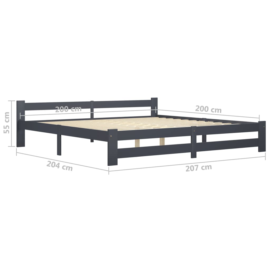 vidaXL Bed Frame without Mattress Dark Grey Solid Pine Wood 200x200 cm