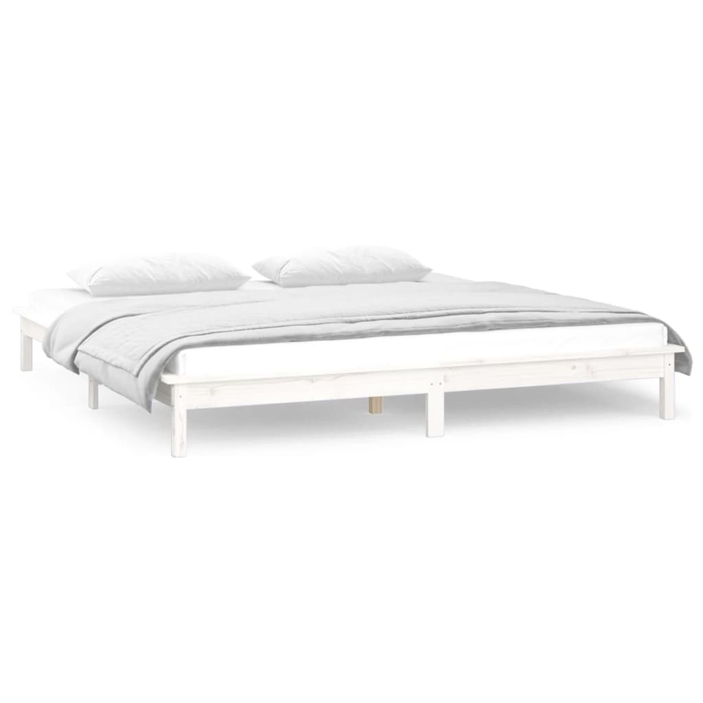 vidaXL LED Bed Frame without Mattress White 140x190 cm Solid Wood