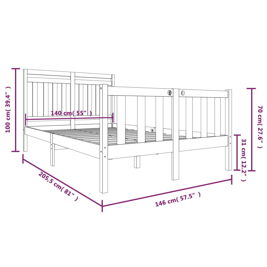 vidaXL Bed Frame without Mattress Black Solid Wood 140x200 cm (810086+814098)