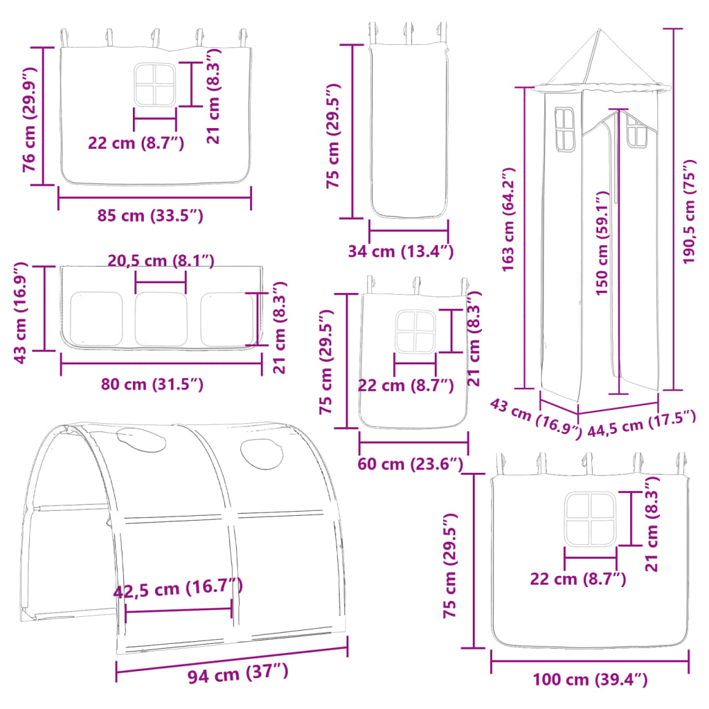 vidaXL Bunk Bed without Mattress with Slide and Curtains Blue 80x200 cm