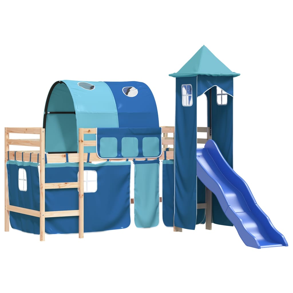 vidaXL Kids' Loft Bed with Tower without Mattress Blue 90x200 cm