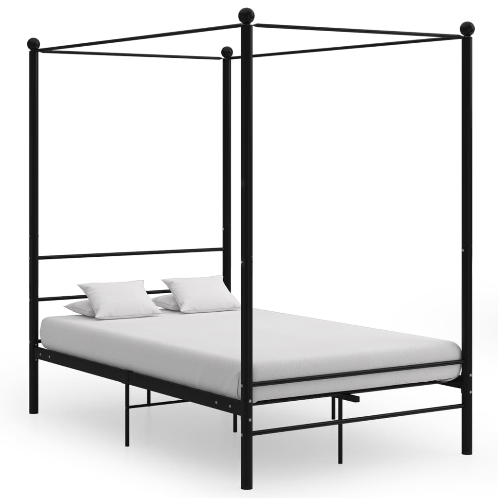 vidaXL Canopy Bed Frame without Mattress Black Metal 120x200 cm